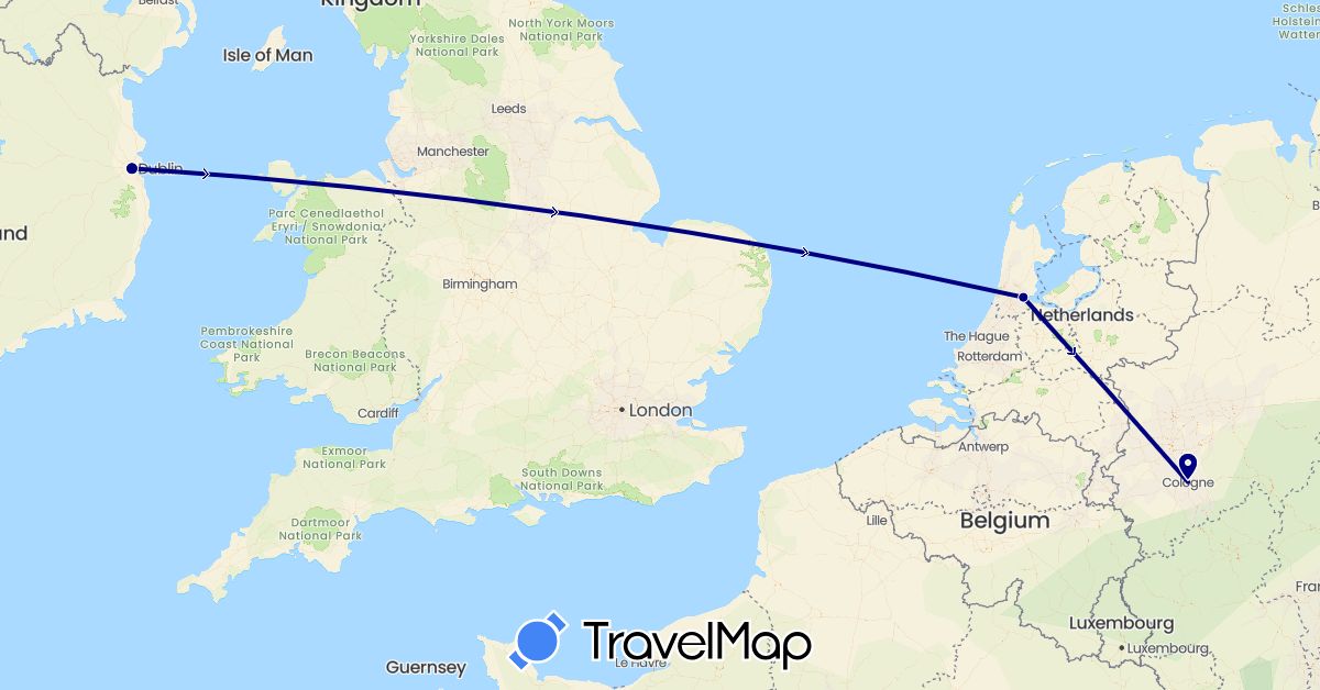 TravelMap itinerary: driving in Germany, Ireland, Netherlands (Europe)